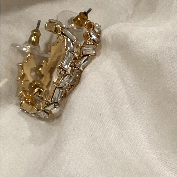 BaubleBar Marley Gold Hoop Earrings with Clear Gemstones - Picture 5 of 7